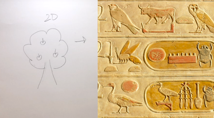 desenho de árvore iconográfica e hieróglifos