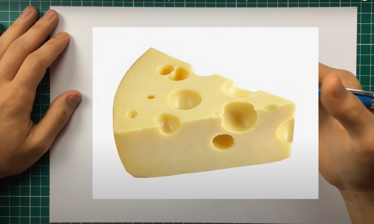 aplicando fundamento da forma no desenho de um pedaço de queijo 