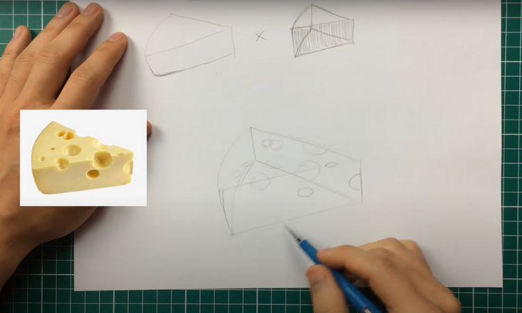 desenho de pedaço de queijo com fundamento da forma