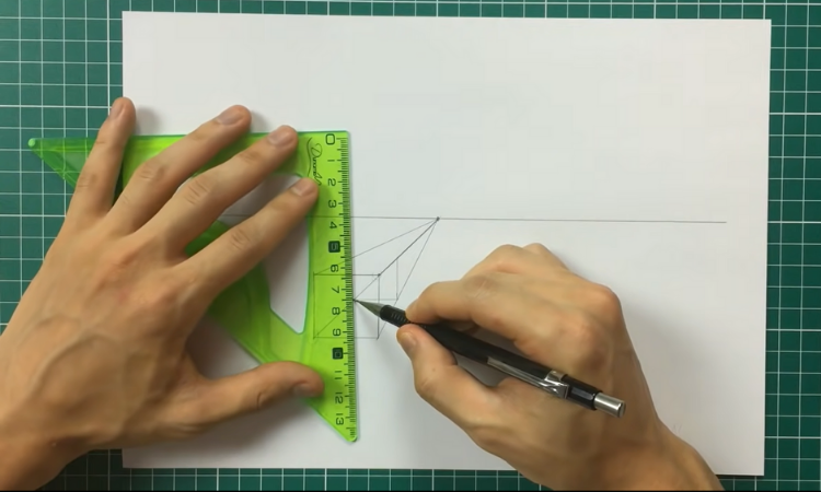 Exercício de perspectiva com 1 ponto de fuga com linha paralela