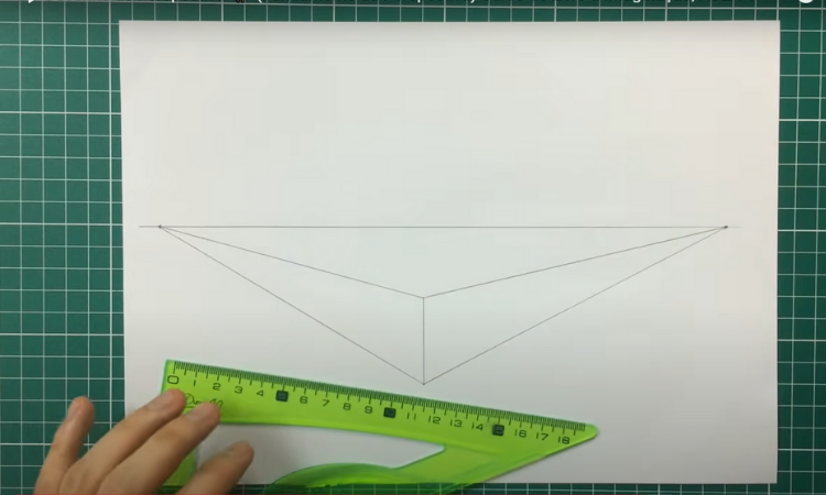 Exercício de perspectiva com 2 pontos de fuga e linha central ponto de fuga direito e esquerdo