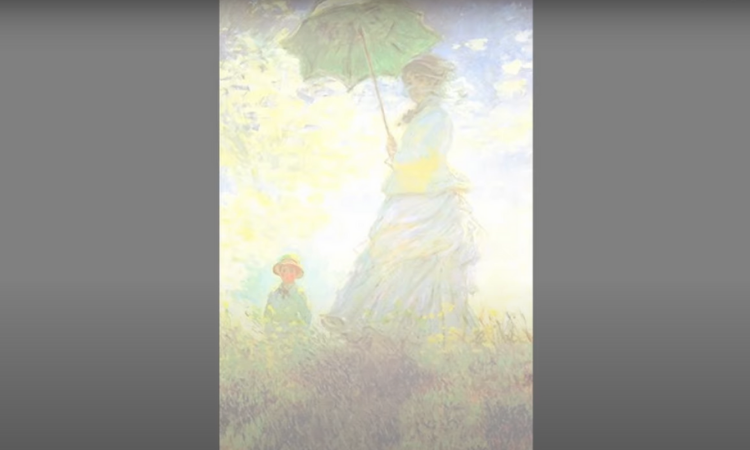 Pintura “Mulher com sombrinha” (O Passeio) de 1875 do Claude Monet sem luz e sombra