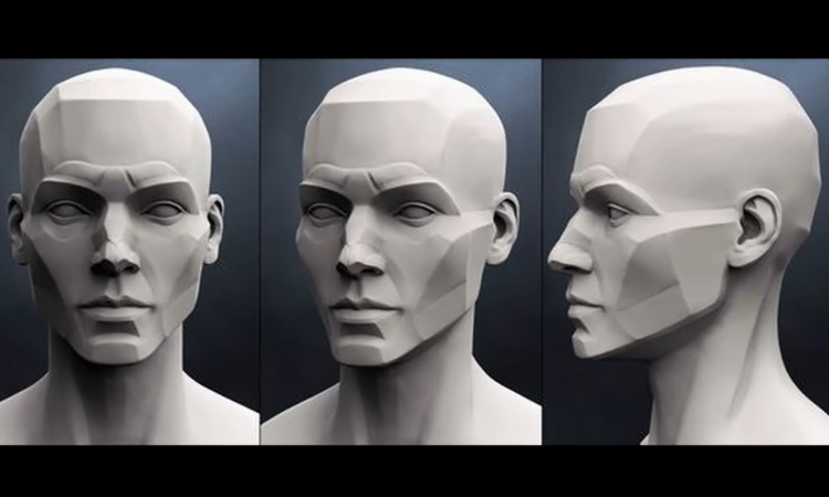 Modelo de rosto humano para observar as variações de ângulos de luz e sombra