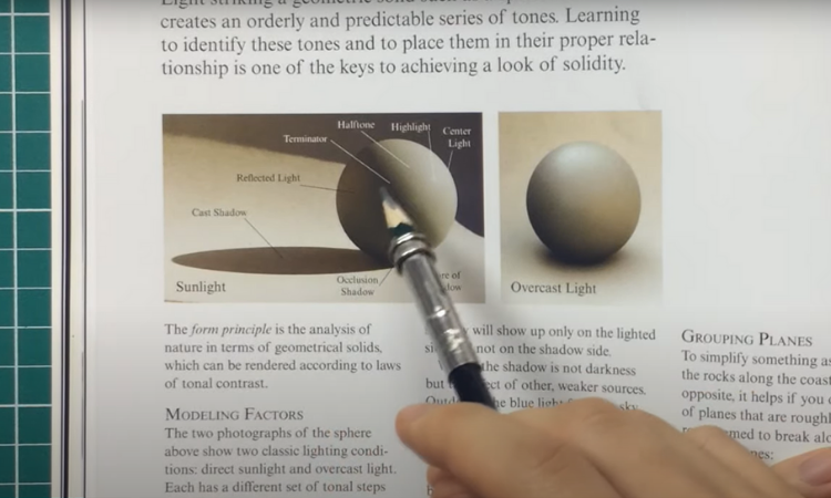 Esfera demonstrando a transição mais brusca da luz direta na superfície do objeto